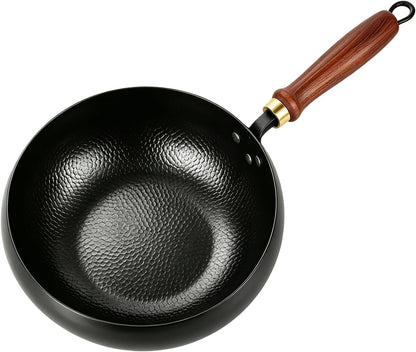 Hand-Forged Hammered Wok, Metal Iron Big Belly Wok Pan, Nonstick Woks & Stir-Fry Pans with Lid, Versatile Wok Geometry, Ergonomic Handle, Bottom Diameter 7.09In, for Gas Stoves (11.02In)8