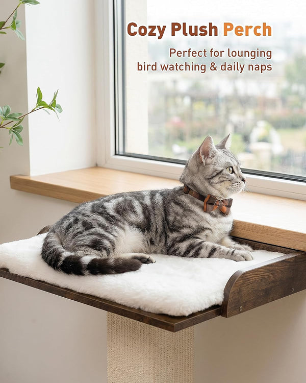 Retro Cat Scratching Post with Top Perch Bed for Indoor Cats | Removable & Washable Cushion, Small Morden Cat Tree, Cat Tower with Scratch Post, Natural Sisal, Retro-Style2