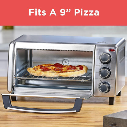 BLACK+DECKER TO1313SBD Toaster Oven, 15.47 Inch, Silver | Compact Convection Oven Fits a 9-Inch Pizza with Timer, Stay-On Function and Removable Crumb Tray.4