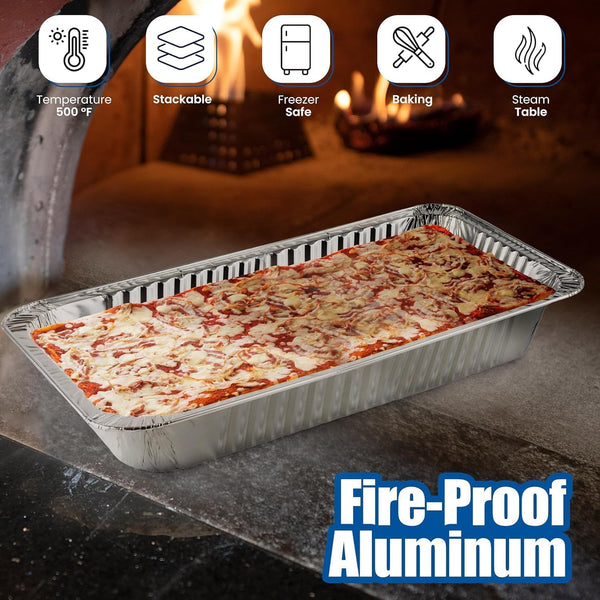 Aluminum Pans with Lids, Large Full Size 21X13X3 Disposable Foil Pans, Heavy Duty Roasting, Baking, Broiling, Catering & Chafing Pans (15, Full-Size W/Lids)4