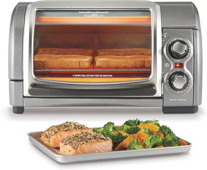 Easy Reach 4 Slice Countertop Toaster Oven | Roll-Top Door for Easy Access | Bake, Broil & Toast Functions | 200 to 450ºf Adjustable Temp | Auto Shutoff | Silver1