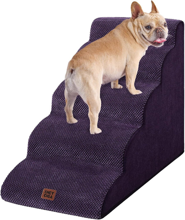 EHEYCIGA Curved Dog Stairs Ramp for 5-Step High Beds, 22.6" H Dog Steps | 33D Density of Pure Foam, for Small Dogs and Cats, Pet Stairs for High Bed Climbing, Non-Slip Balanced Pet Step Indoor, Grey48