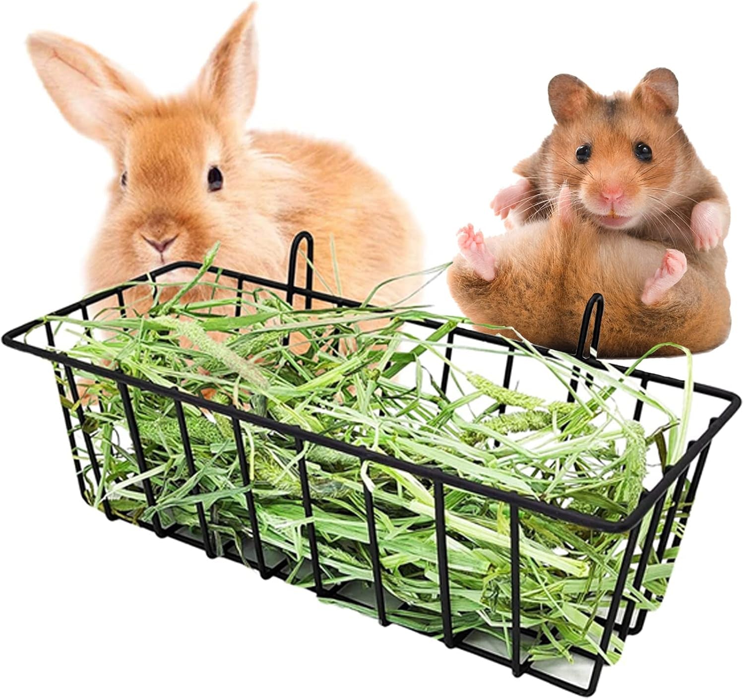 hay-feeder-for-rabbit-guinea-pig-bunny-chinchilla-heavy-duty-metal-frame-hay-feeder-small-animal-basket-with-hook-metal-grass-holder-black