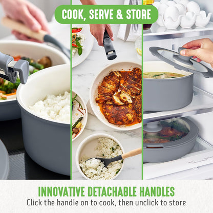 10 Piece Nonstick Pots & Pans Set, Detachable Handle & Stackable Cookware Set, Non Toxic Pfas-Free Skillets, Induction Kitchen Pans, Space Saving, Serving Bowls, Oven Safe, Graphite6