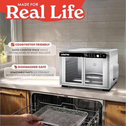 French Door Air Fryer Oven - 37 Qt Large Capacity Convection Toaster Oven, Fryforce 360°, Digital Display, 12 Cooking Presets, Dehydrate, Fits 13” Pizza, Dishwasher-Safe, Stainless Steel7