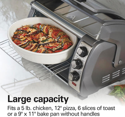 Easy Reach 6 Slice Countertop Convection Toaster Oven | Roll-Top Door for Easy Access | Bake, Broil & Toast Functions | 150 to 450ºf Adjustable Temp | Auto Shutoff | Silver5