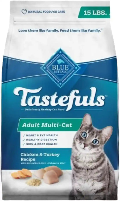 Blue Buffalo Tastefuls Adult Cat Dry Food, Multi-Protein Chicken & Turkey Recipe, 15-Lb. Bag1