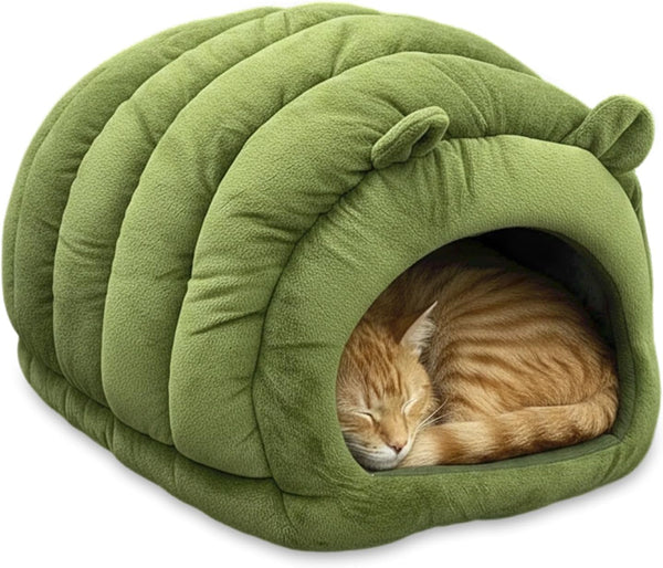 Cat Cave Bed, Orthopedic Memory Foam anti Anxiety Cat Bed for Indoor Cats, Cozy Plush Caterpillar Tunnel Cat Bed, Non Slip Pet Bed Fits Cats up to 15 Lbs, Green1