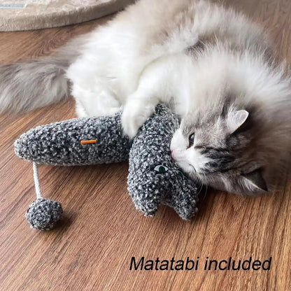 Ttcat 14.6 Inch Large Curly Plush Pillow Cat Kicker Toy with Catnip Silvervine Powder, Soft Stuffed Cat Chew Toy with Tail, Interactive Toy for Indoor Cats and Kittens(Grey).5