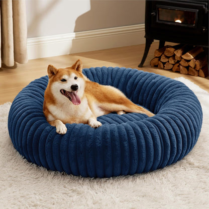 Bedsure Comfyfleece™ Donut Large Dog Bed - Washable Faux Fur with Corduroy Fleece & anti Slip Bottom, round Pet Bed with Removable Cover, Camel Brown, 36X36X8 Inches | 36X36X8In,Calming round Pet Bed,Support Plush , with Removable Corduroy Fleece for Big Dog,Anti Slip Bottom,Camel Brown27