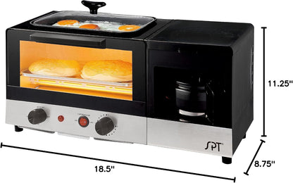 BM-1120BA: 3-In-1 Breakfast Maker in Stainless Steel & Black,18.5W X 8.75D X 11.25H Inches6