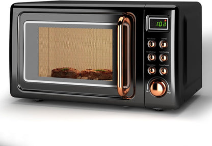 0.7Cu.Ft Retro Small Microwave Oven, 700W Compact Countertop Microwave with 5 Power Levels, Auto Cooking Menus, Glass Turntable, Child Lock & Glass Turntable for Apartment, Dorm (Golden)1