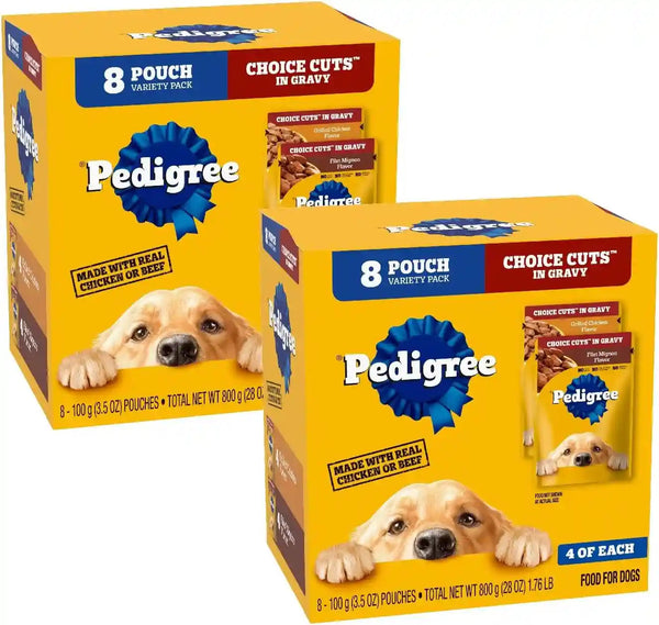 Pedigree Choice Cuts Wet Dog Food Pouch, Protein Variety, 3.5 Oz, 30 Count | Beef, Chicken & Filet Mignon, No Added Sugars or Artificial Flavors, 36 Vitamins & Minerals, 50%+ Water, Complete & Balanced13