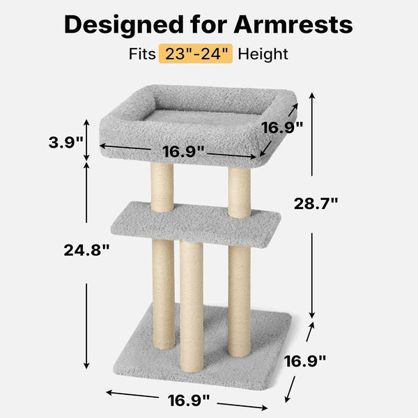 Veehoo Cat Perch with Cat Scratching Post, Couch Corner Protector for Cats | Tall Scratch Post with Cats Bed for Indoor Cats, Size S Fits 23"–24" High Sofa Armrest5