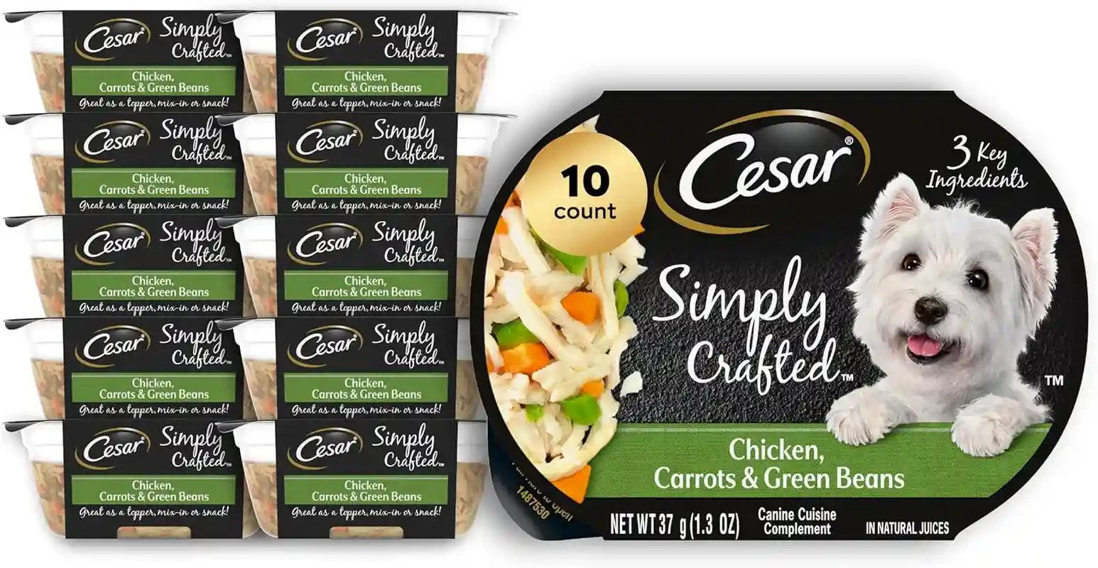 cesar-simply-crafted-wet-dog-food-toppers-chicken-1-3-oz-10-count-real-chicken-1-ingredient-no-by-products-or-artificial-flavors-slow-cooked-easy-to-digest-single-serve-tubs