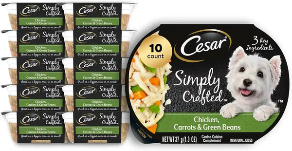 Cesar Simply Crafted Wet Dog Food Toppers, Chicken, 1.3 Oz, 10 Count | Real Chicken #1 Ingredient, No By-Products or Artificial Flavors, Slow-Cooked, Easy to Digest, Single-Serve Tubs17