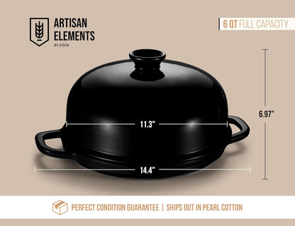 Bread Oven, with Lid and Handles, Enameled Cast Iron Pan and Ceramic Lid, for Baking, Cooking, Roasting and More (Black)8