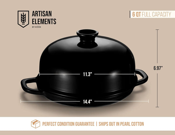 Bread Oven, with Lid and Handles, Enameled Cast Iron Pan and Ceramic Lid, for Baking, Cooking, Roasting and More (Black)8