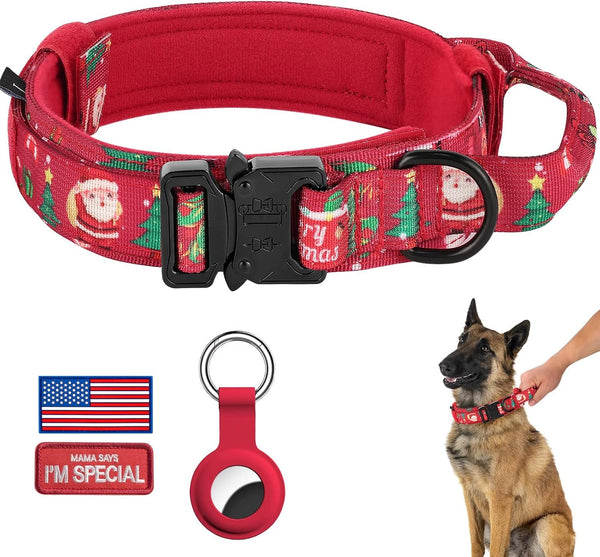 DAGANXI Tactical Dog Collar, Adjustable Military Training Nylon Dog Collar with Control Handle and Heavy Metal Buckle for Medium and Large Dogs, with Patches and Airtags Case (L, Black)24