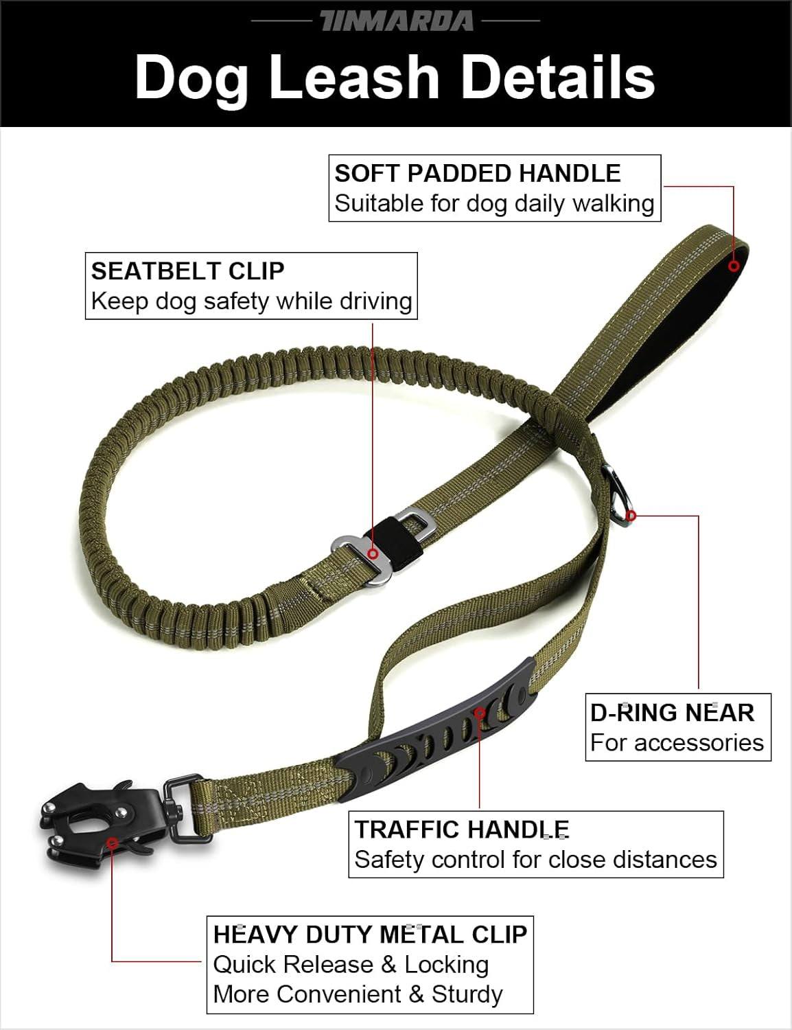 tinmarda-heavy-duty-dog-leash-with-2-padded-handles-advanced-easy-metal-clip-4-6ft-shock-absorbing-no-pull-dog-leashes-for-medium-large-dogs-that-pull-army-green