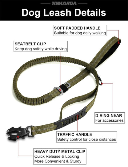 TINMARDA Heavy Duty Dog Leash with 2 Padded Handles & Advanced Easy Metal Clip, 4-6FT Shock Absorbing No Pull Dog Leashes for Medium Large Dogs That Pull (Army Green)7