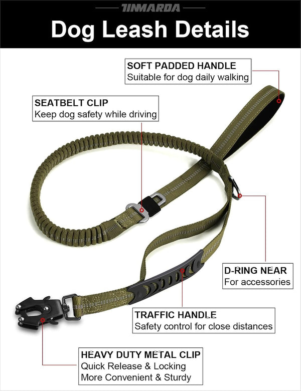 TINMARDA Heavy Duty Dog Leash with 2 Padded Handles & Advanced Easy Metal Clip, 4-6FT Shock Absorbing No Pull Dog Leashes for Medium Large Dogs That Pull (Army Green)7