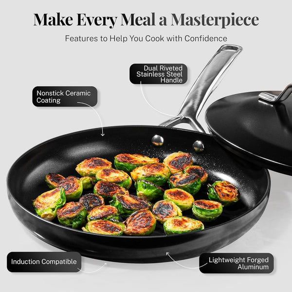 Modern 11 Pc Ceramic Pots and Pans Set Non Stick, Professional Elegant Kitchen Cookware Sets with Steamer for Cooking, Non Toxic Made without PFOS PFOS, Dishwasher & Oven Safe5