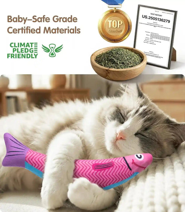 Petbusy Cat Toys With[5000Mg A+Natural Catnip &Silvervine] [Baby Grade] Interactive Soft Chew Kicker Cat Toys for Indoor Cats & Kittens, [Crinkle &Bell] Fish Sound Toy, Drives Bored Cat Crazy with Fun9