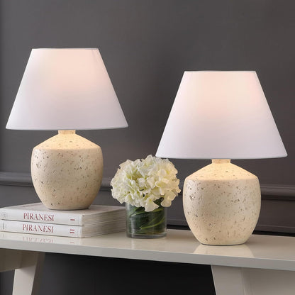 Myron 18" Concrete Effect Table Lamp, Cream, Set of 2 | Minimalist Scandinavian Design, Resin and Gold Metal Base, White Linen Shade, LED Bulbs Included, Modern Bedside Light7