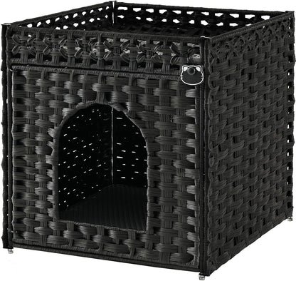 SETVSON Cat Litter Box Enclosure Furniture, Hidden Litter Box with Mat and Fence, Handwoven Rattan Cat House with Two S-Shaped Hooks for Living Room, Bedroom, 18.5 X 20.5 X 19.1 Inches (Natural)13