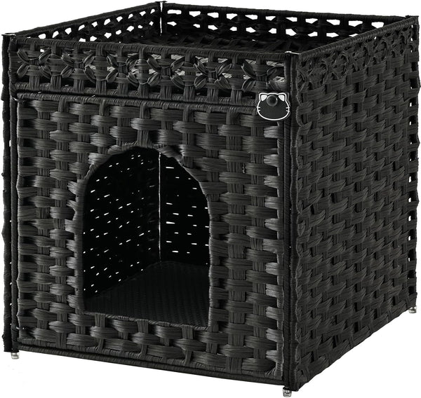 SETVSON Cat Litter Box Enclosure Furniture, Hidden Litter Box with Mat and Fence, Handwoven Rattan Cat House with Two S-Shaped Hooks for Living Room, Bedroom, 18.5 X 20.5 X 19.1 Inches (Natural)13