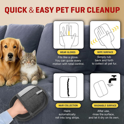 Pet Hair Removal Glove for Dogs & Cats, Newly Upgraded Reusable Electrostatic Pet Hair Glove, Magic Brush Pet Hair Remover Tool for Clothing, Couch, Carpet, Car Seats. (Black Gray, Pack of 1)3