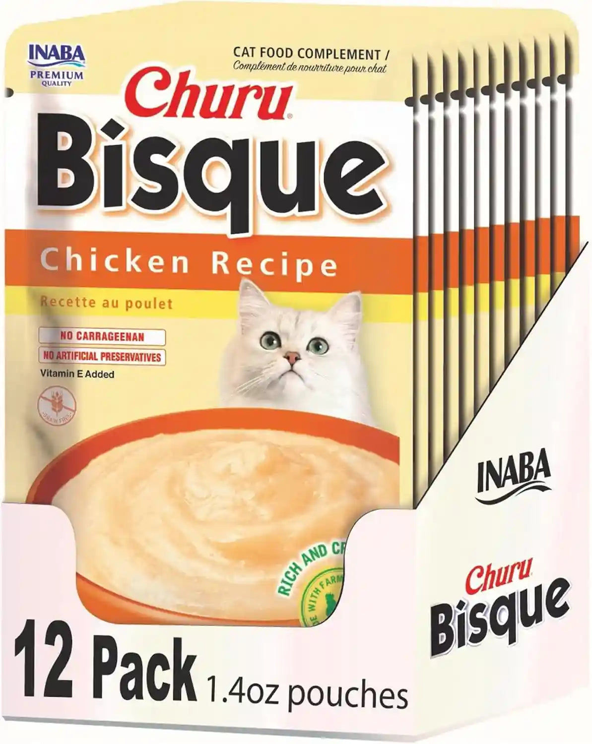 inaba-churu-bisque-for-cats-creamy-lickable-puree-side-dish-with-vitamin-e-1-4-ounces-per-pouch-12-pouches-tuna-chicken-variety