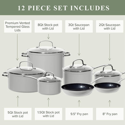 Healthy Duralon Blue Ceramic Nonstick Cookware Set, PFAS Free | Scratch-Resistant, Dishwasher & Oven Safe, Induction Ready & Evenly Heats, Tempered Glass Lids & Stay-Cool Handles7