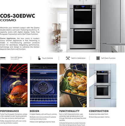 30 In. Haven Coll Double Electric Wall Oven, True Convection, Stainless |  COS-30EDWC Blue Porcelain, Self Clean Function, 7 Oven Functions, Digital Display, Interior Lighting4