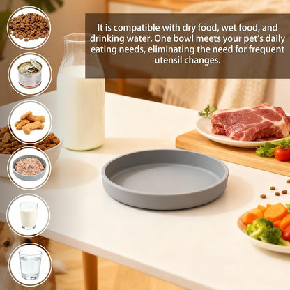 Silicone Cat Bowl Shallow Non-Slip Cat Dishes Set of 2 Relief Whisker Fatigue Small Pet Dog Bowls for Dry & Wet Food (Round Grey)5