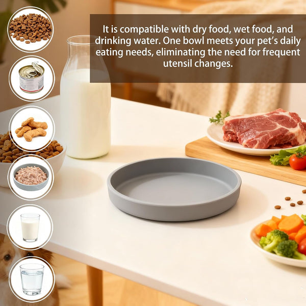 Silicone Cat Bowl Shallow Non-Slip Cat Dishes Set of 2 Relief Whisker Fatigue Small Pet Dog Bowls for Dry & Wet Food (Round Grey)5