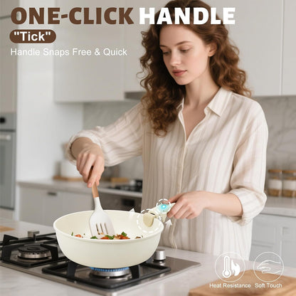 10 Pcs Pots and Pan Set Non Stick with Detachable Handle, White | Non Stick, Detachable, Stackable, Dishwasher ＆ Oven Safe2