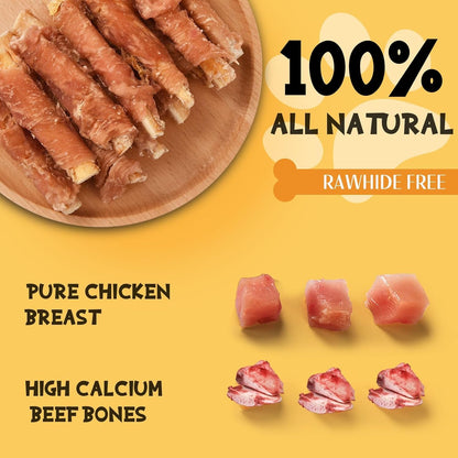 Dog Treats, Chicken Wrapped Beef Cartilage, Rawhide Free Dog Chews | Each 3–4 in Long Rawhide Free & Grain Free Dog Bones for Small Medium Large Dogs2