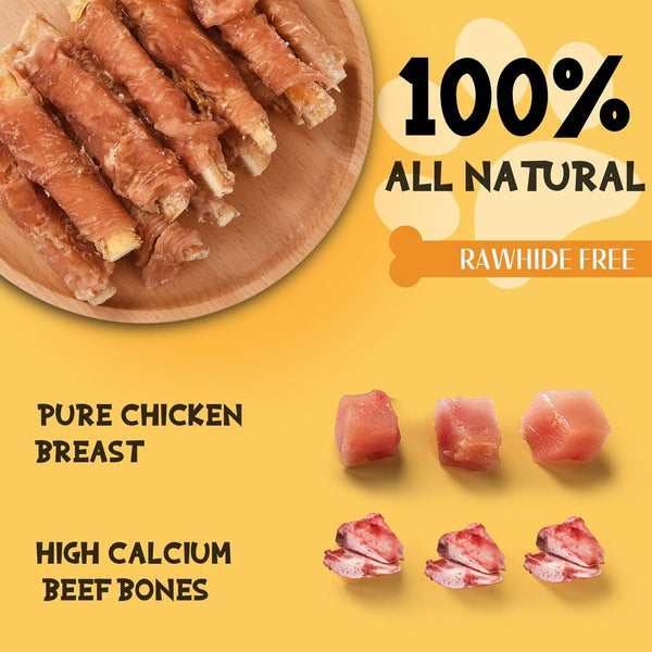 Dog Treats, Chicken Wrapped Beef Cartilage, Rawhide Free Dog Chews | Each 3–4 in Long Rawhide Free & Grain Free Dog Bones for Small Medium Large Dogs2
