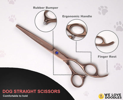 Dog Grooming Scissors Kit, 4 Pieces, Curved, Straight & Thinning Shears Set | Professional Dog Grooming Shears for at Home Doodle & Poodle Hair, Pet Face & Paw Scissors for Goldendoodle, Stainless Steel6