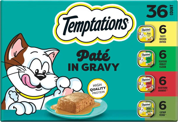 Temptations Pate in Gravy Wet Cat Food, Variety Pack, 3.5 Oz, 36 Count | Real Chicken or Salmon, 35 Vitamins & Minerals, Antioxidant Vitamin E, No Artificial Flavors, Supports Health & Hydration1