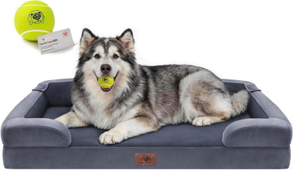 Waterproof Orthopedic Dog Bed for Extra Large Sized Dogs | Memory Foam Pet Bed Sofa with Bolster, Dog Couch with Washable Cover & Non-Slip Bottom, 42X30 Inch, Grey11