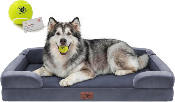 Waterproof Orthopedic Dog Bed for Extra Large Sized Dogs | Memory Foam Pet Bed Sofa with Bolster, Dog Couch with Washable Cover & Non-Slip Bottom, 42X30 Inch, Grey11