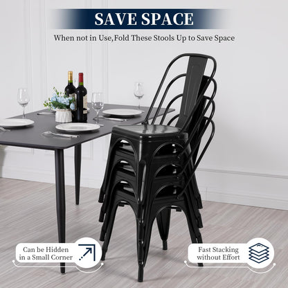 | Metal Dining Chairs | Set of 4, Black | 330Lbs Load | Stackable Tolix Side Chairs with Backrest | Non-Slip Feet | Indoor/Outdoor Use | Ideal for Kitchen & Restaurants4