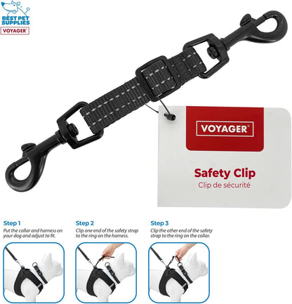 Best Pet Supplies Voyager Dog Collar Safety Clip with Dual Clasps, Collars and No Pull Harness Connectors, Training for Walking, Running, and Hiking, Safety Clip - Black2