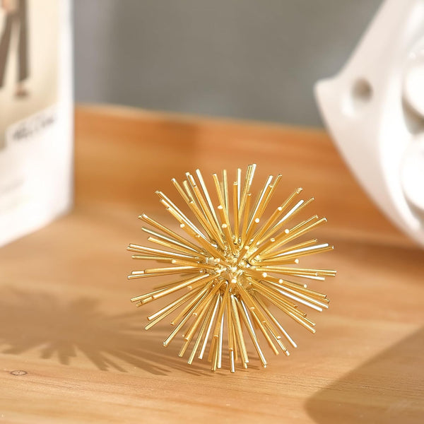 Gold Sphere Decor, Metal Gold Starburst Tabletop Sculpture Decor, Modern Metal Starburst Centerpiece, Spike Ball Decoration for Home Decor3