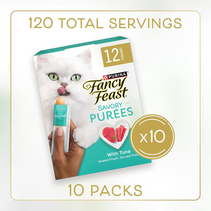 Purina Fancy Feast Squeezable Cat Treats Tube, Savory Puree Naturals with Natural Tuna in a Demi-Glace - 0.35 Ounce (Pack of 12)3