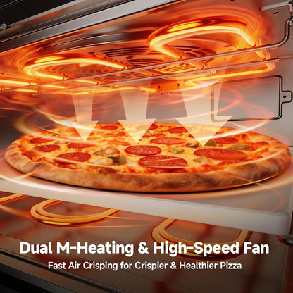 Convection Pizza Oven Electric, IPX4 Waterproof Countertop Air Fryer Oven, Fits 13-Inch Pizza, Heats up to 750℉, 6 Cooking Functions and 5 Pizza Presets, Pizza Stone & Pizza Peel Included5