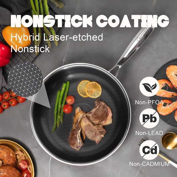 Hybrid 8 10 12 Inch Stainless Steel Non Stick Skillet Set | PFOA Free Cookware, Dishwasher and Oven Safe, Induction Compatible5